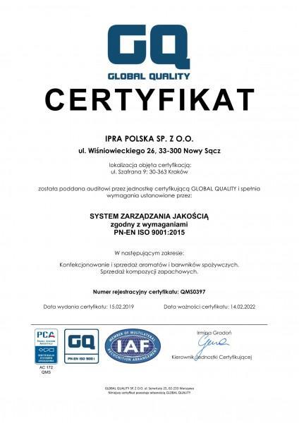 Certyfikat ISO 9001 IPRA POLSKA