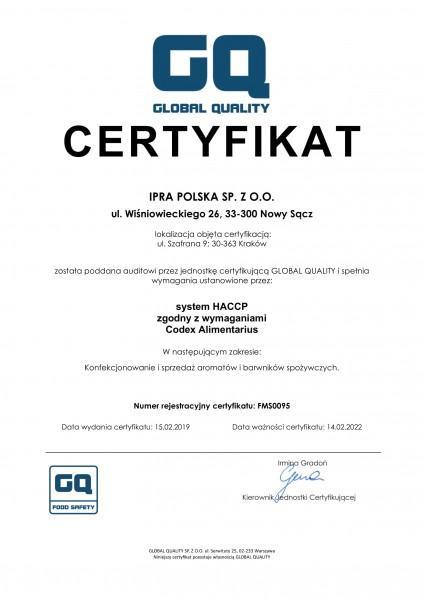 Certyfikat HACCP IPRA POLSKA